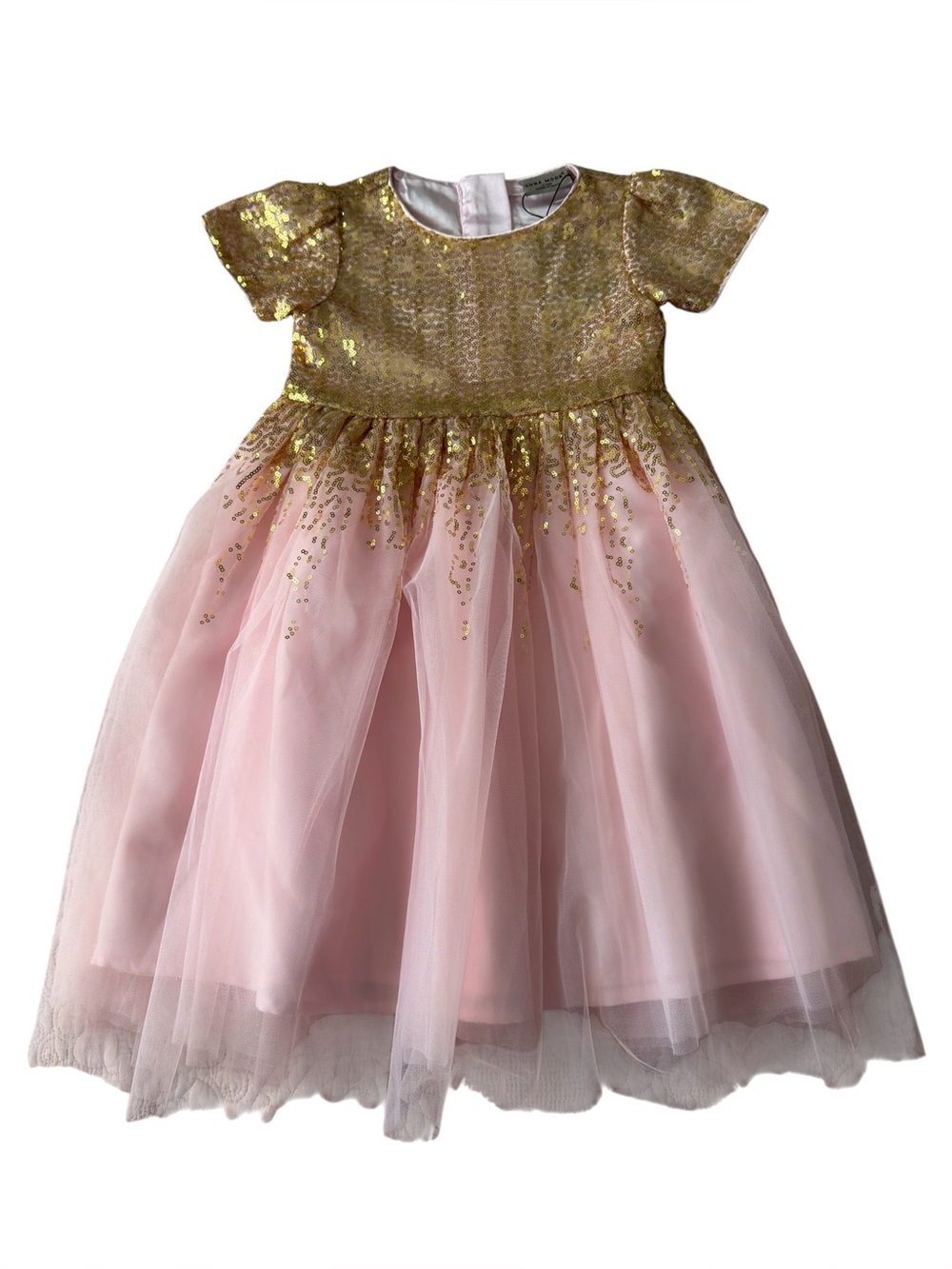 Luna Moon Girls Pink/Gold Sparkling Sequin Tulle Dress Size 5